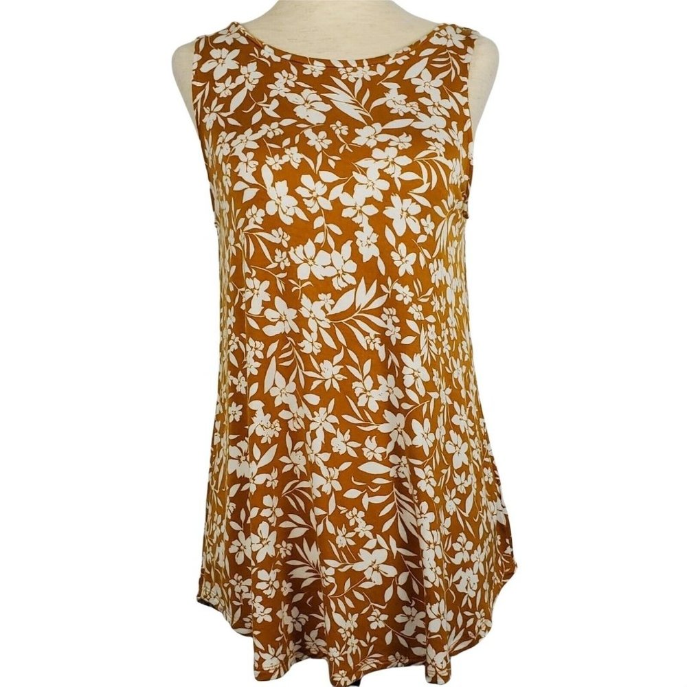 Old Navy Women tank top sz XS gold white floral print summer cool